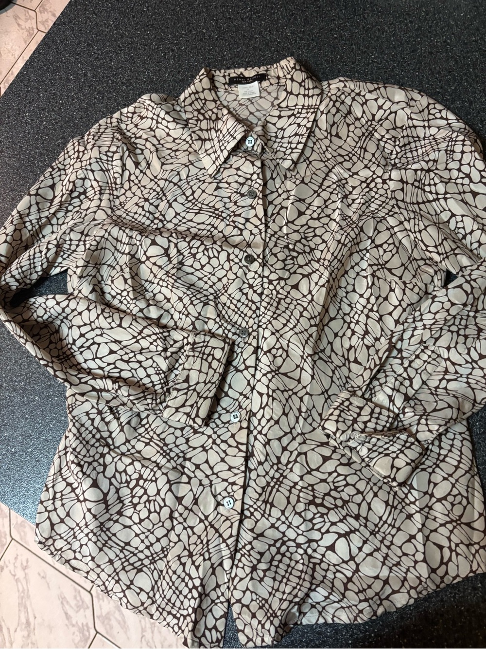 Neutral Abstract Print Button-Up Shirt